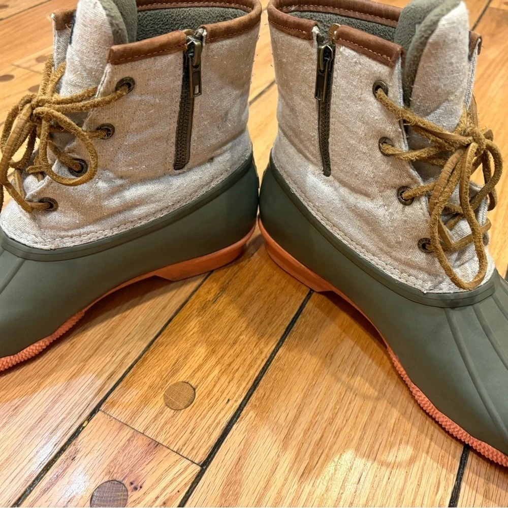 Sperry Womens Top-Sider Saltwater Rain Duck Boots Canvas Green Size 11